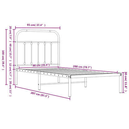 vidaXL Metal Bed Frame without Mattress with Headboard Black 90x200cm