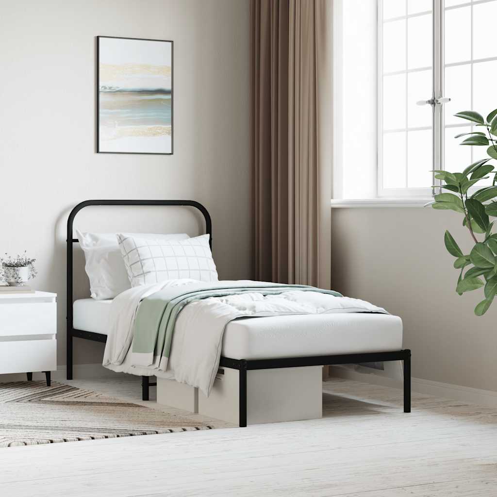 vidaXL Metal Bed Frame without Mattress with Headboard Black 90x200cm
