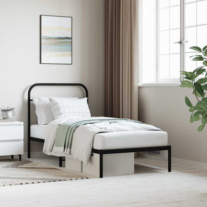 vidaXL Metal Bed Frame without Mattress with Headboard Black 90x200cm