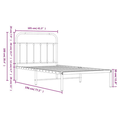 vidaXL Metal Bed Frame without Mattress with Headboard Black 100x190cm