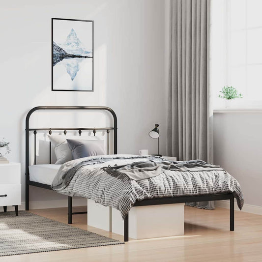 vidaXL Bed Frame | Black | Powder-Coated Steel | Single | Bed Frame