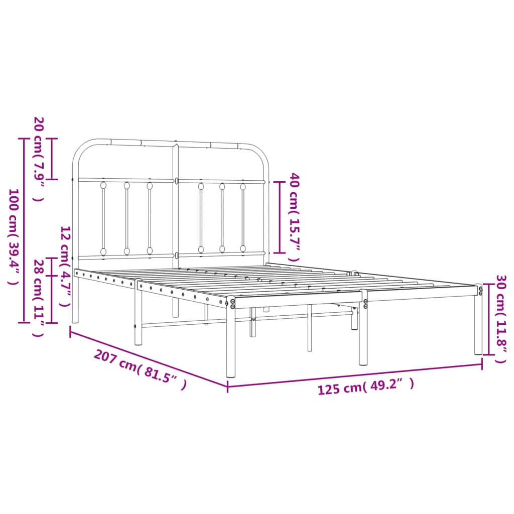 vidaXL Bed Frame | Black | Powder-Coated Steel | 120x200 cm | Bed Frame