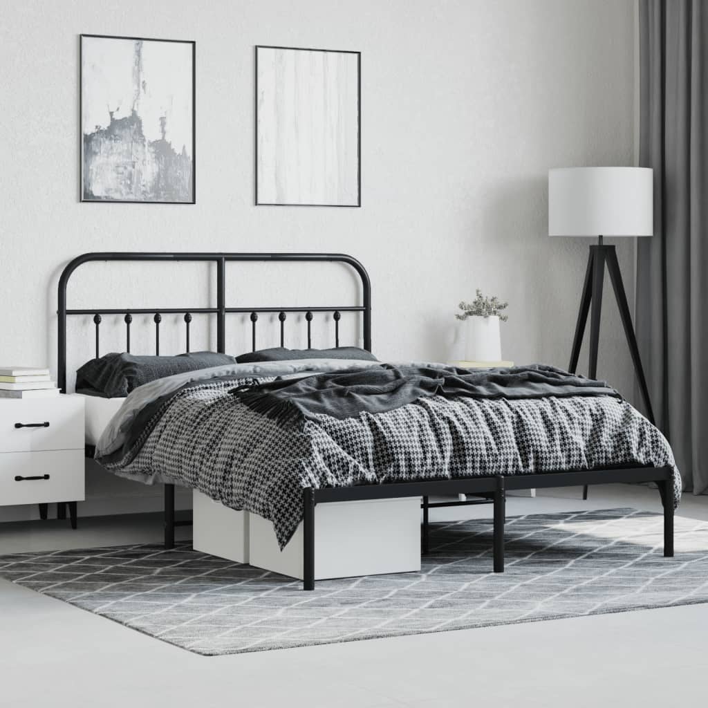 vidaXL Bed Frame | Black | Steel | 140x200cm | Metal Bed Frame | Rectangular