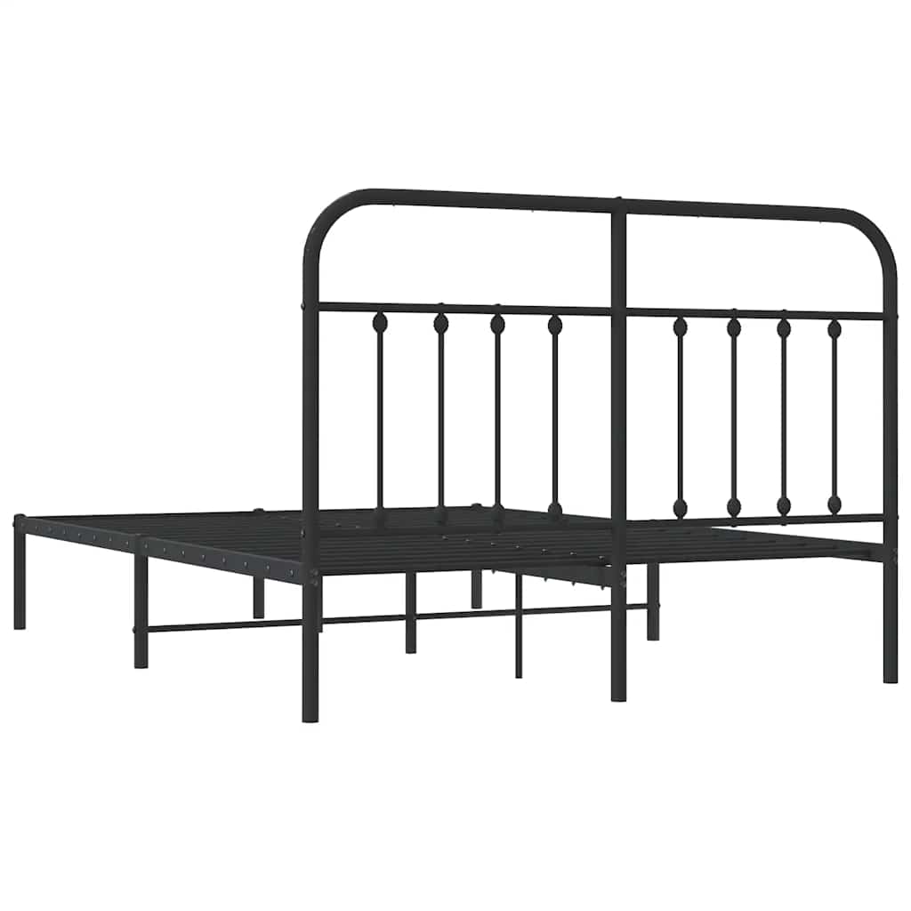 vidaXL Metal Bed Frame without Mattress with Headboard Black 150x200cm