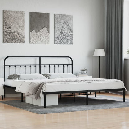 vidaXL Bed Frame | Black | Powder-Coated Steel | Double | Industrial | Bed Frame