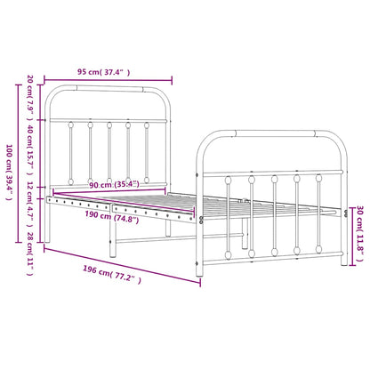 vidaXL Metal Bed Frame without Mattress with Footboard Black 90x190cm