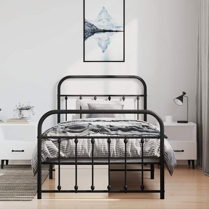 vidaXL Bed Frame | Black | Powder-Coated Steel | Single | Bed Frame