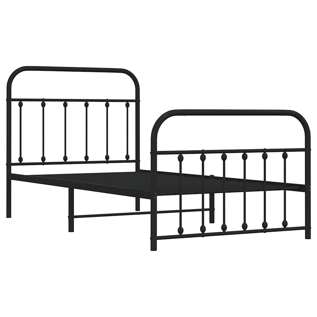 vidaXL Bed Frame | Black | Powder-Coated Steel | Single | Bed Frame