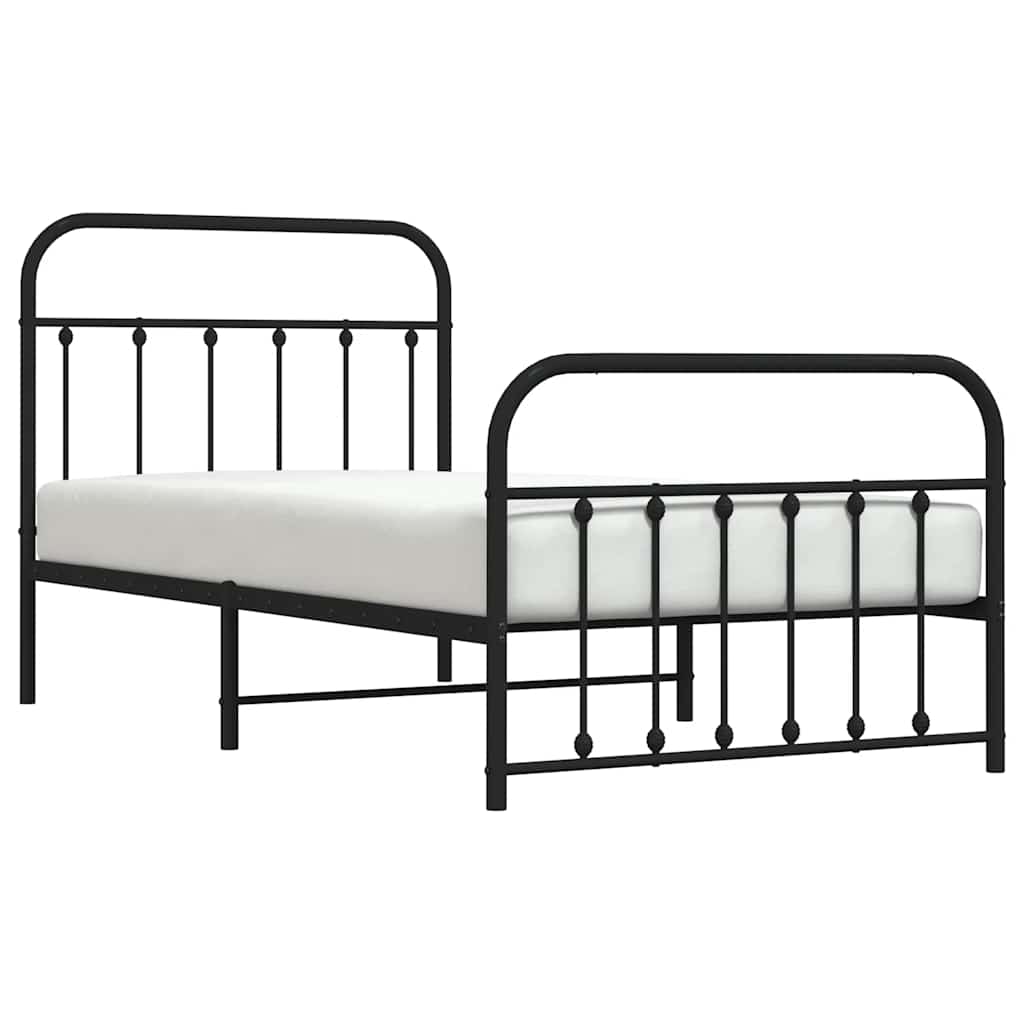 vidaXL Bed Frame | Black | Powder-Coated Steel | Single | Bed Frame