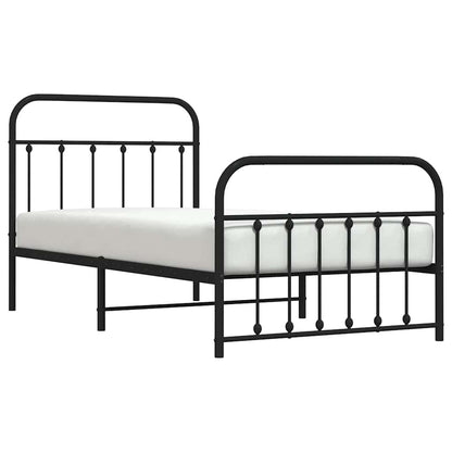 vidaXL Bed Frame | Black | Powder-Coated Steel | Single | Bed Frame