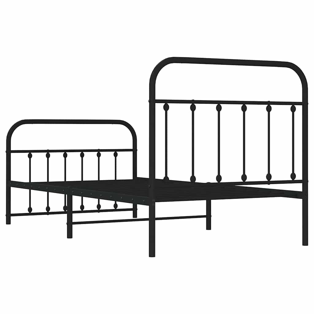 vidaXL Bed Frame | Black | Powder-Coated Steel | Single | Bed Frame