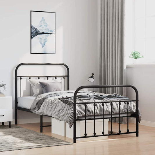 vidaXL Bed Frame | Black | Powder-Coated Steel | Single | Bed Frame