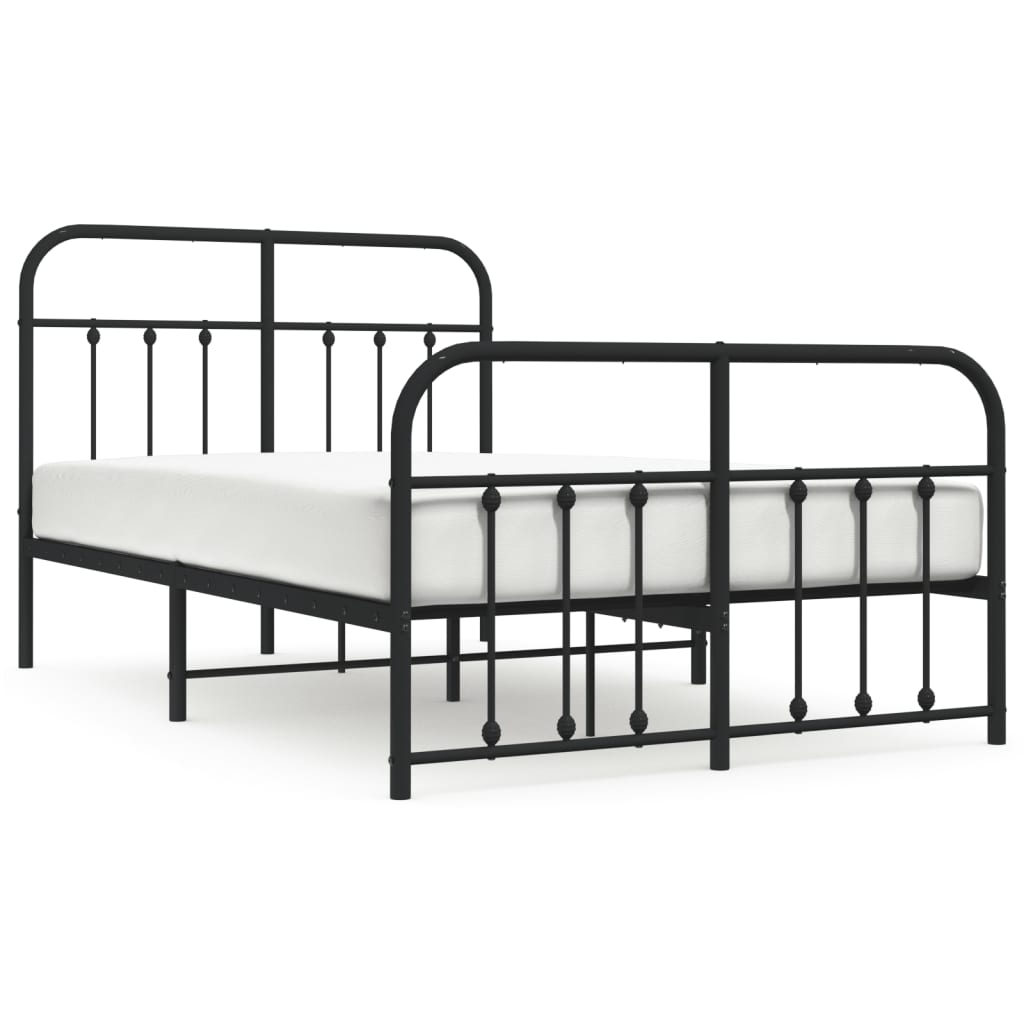 vidaXL Bed Frame | Black | Powder-Coated Steel | Small Double | Bed Frame