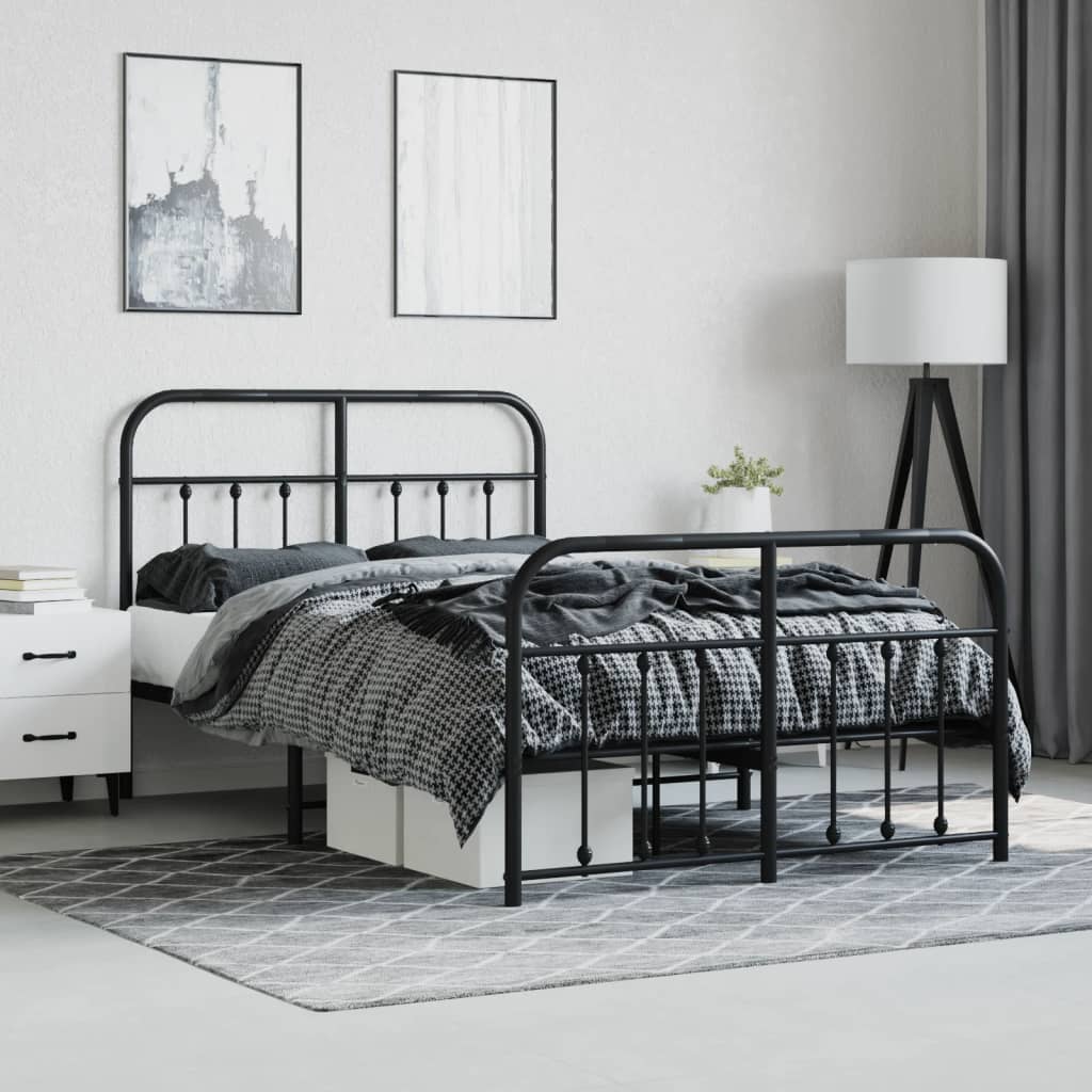 vidaXL Bed Frame | Black | Powder-Coated Steel | Small Double | Bed Frame