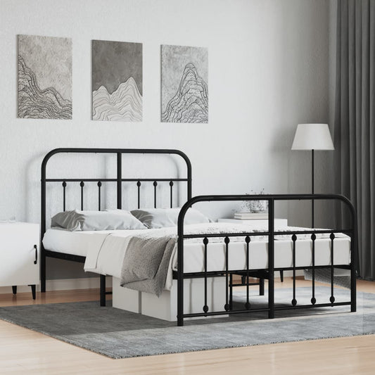 vidaXL Bed Frame | Black | Powder-Coated Steel | Double | Bed Frame