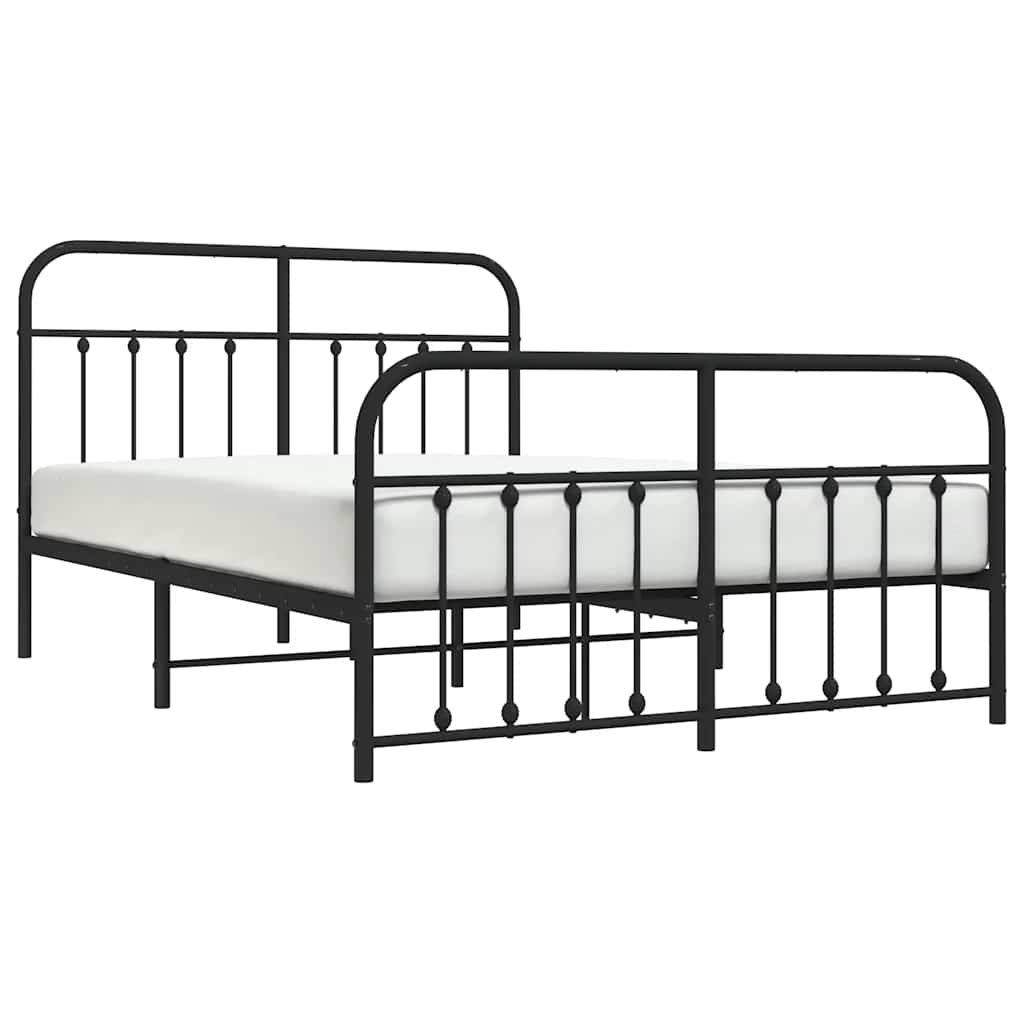 vidaXL Metal Bed Frame without Mattress with Footboard Black 135x190cm