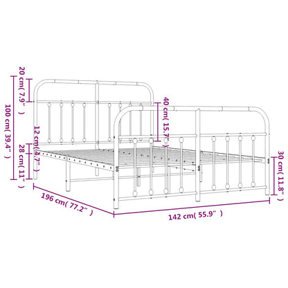vidaXL Metal Bed Frame without Mattress with Footboard Black 135x190cm
