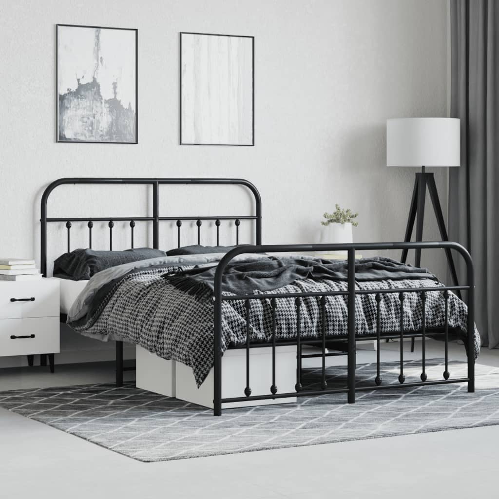 vidaXL Bed Frame | Black | Bed Frame | Metal Bed Frame | Double Bed | Black Bed