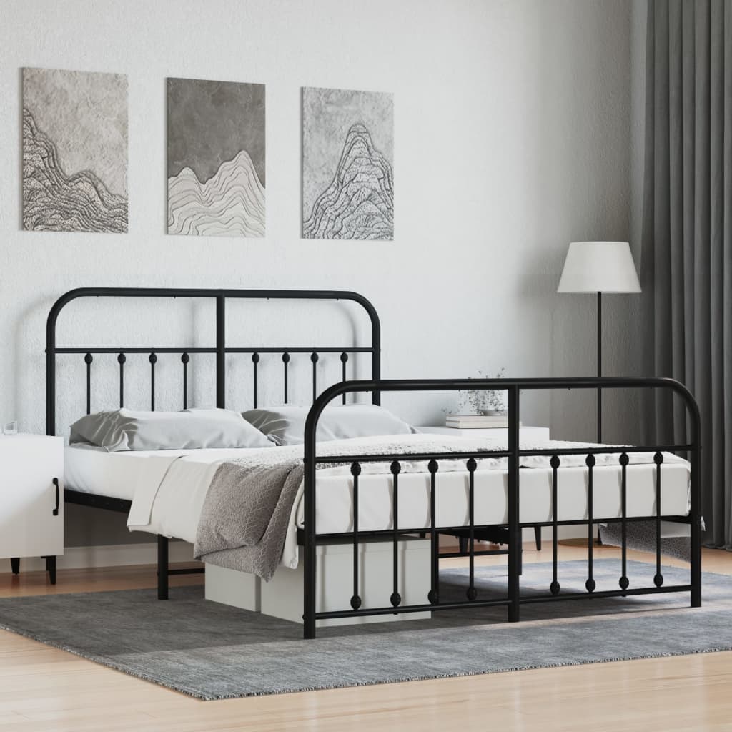 vidaXL Bed Frame | Black | Bed Frame | Metal Bed Frame | Double Bed | Black Bed