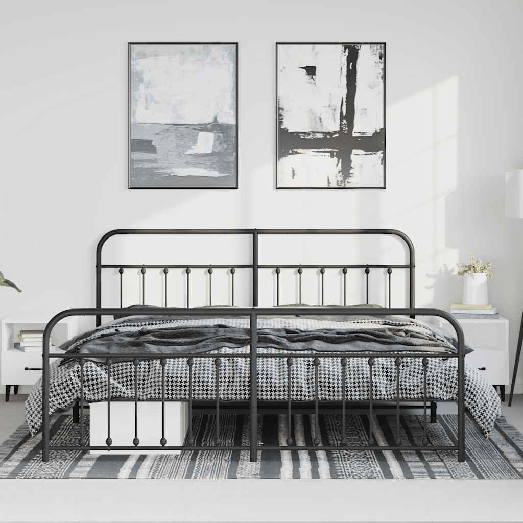 vidaXL Bed Frame | Black | Powder-Coated Steel | 183x213 cm | Bed Frame