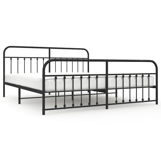 vidaXL Bed Frame | Black | Powder-Coated Steel | Double Bed | Durable