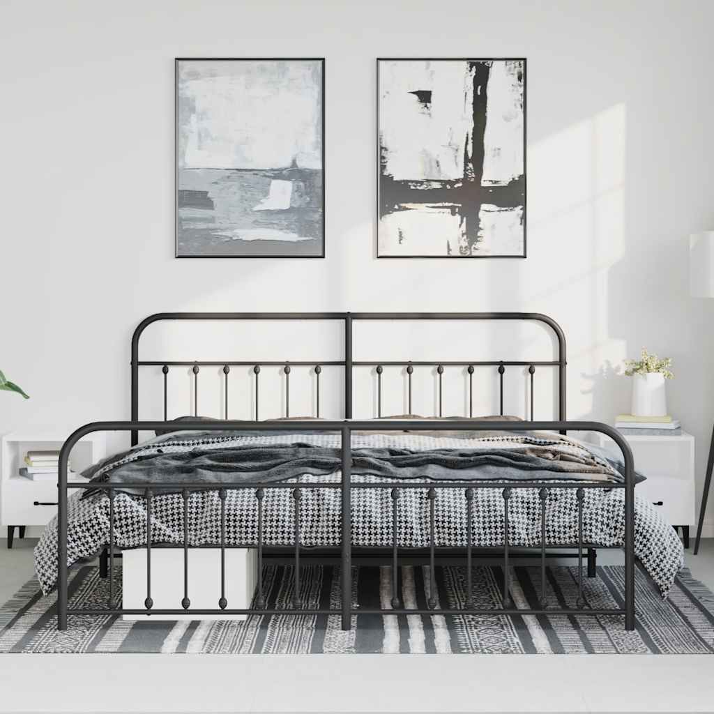 vidaXL Bed Frame | Black | Powder-Coated Steel | Double Bed | Durable