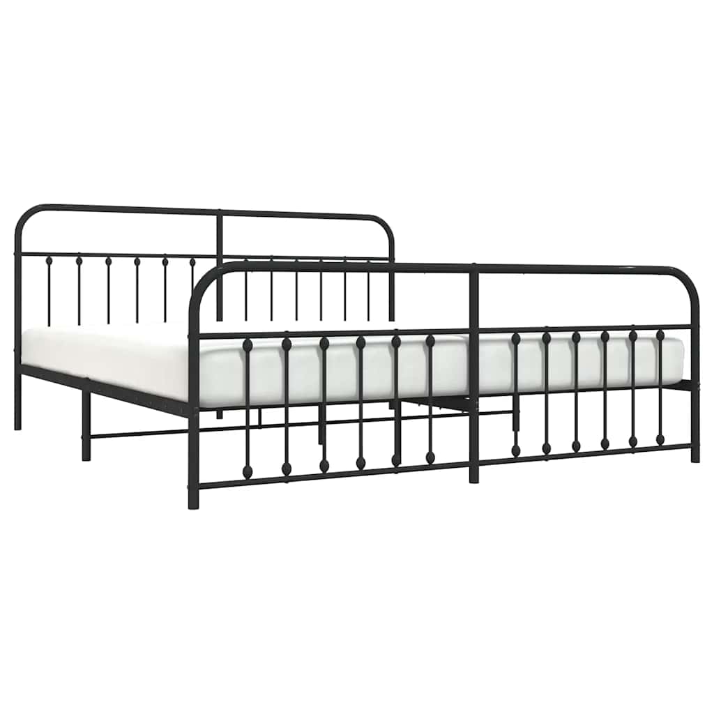 vidaXL Bed Frame | Black | Powder-Coated Steel | Double Bed | Durable