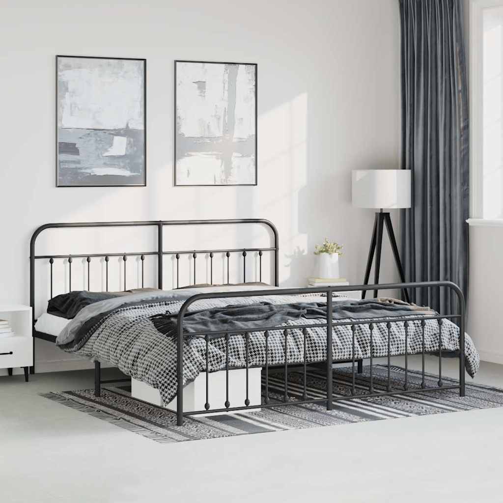 vidaXL Bed Frame | Black | Powder-Coated Steel | Double Bed | Durable