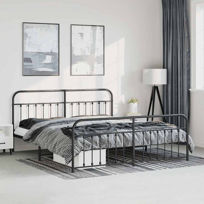 vidaXL Bed Frame | Black | Powder-Coated Steel | Double Bed | Durable