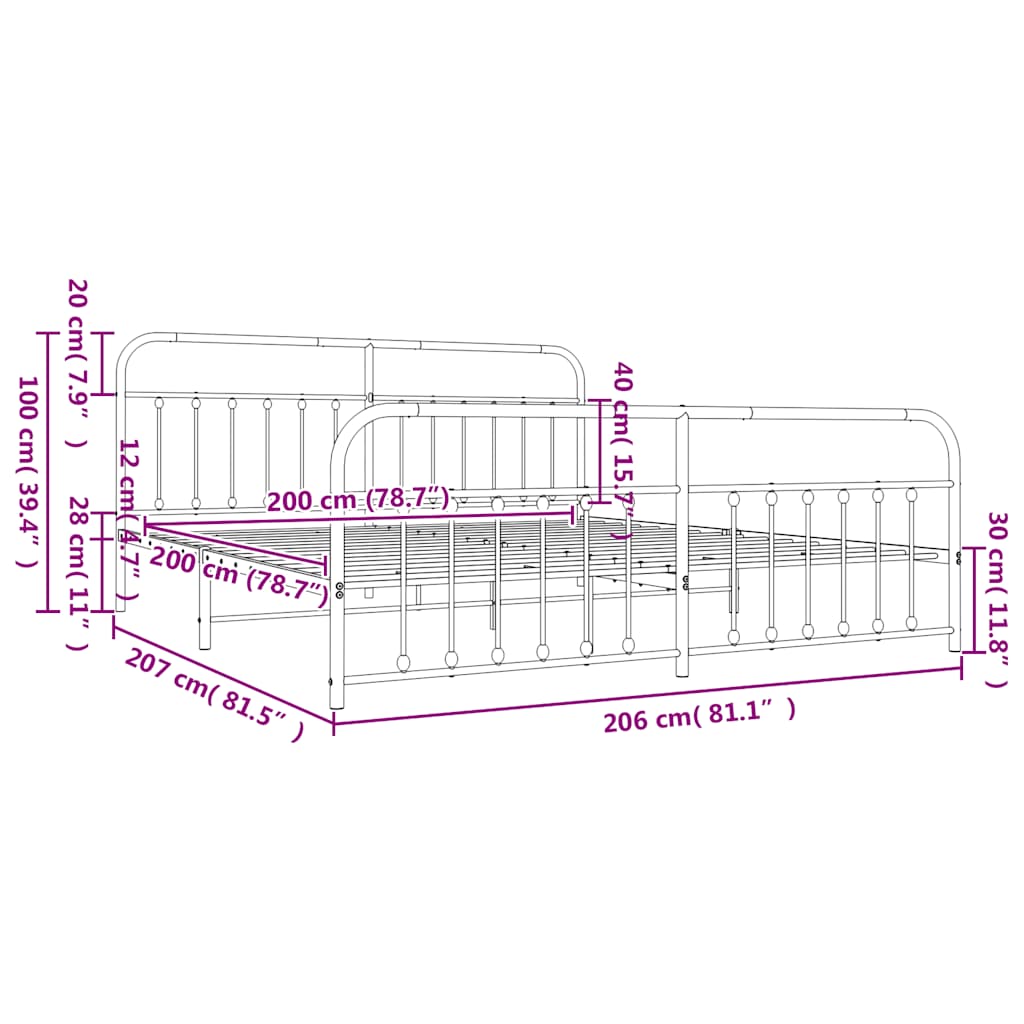 vidaXL Metal Bed Frame without Mattress with Footboard Black 200x200cm