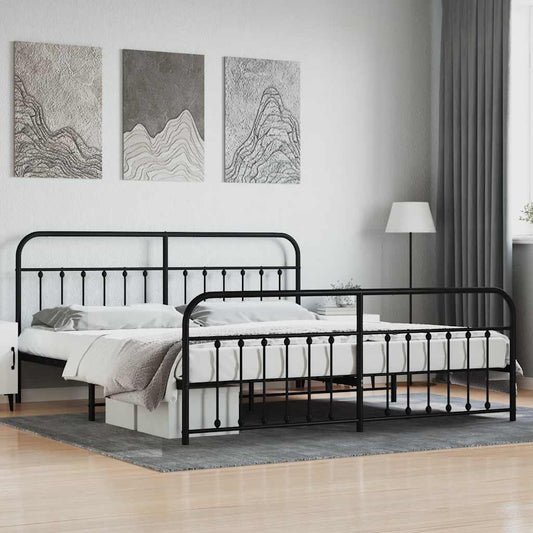 vidaXL Bed Frame | Black | Powder-Coated Steel | Double | Bed Frame