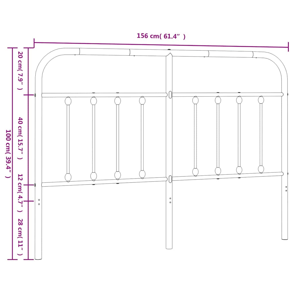 vidaXL Metal Replace Headboard Black 150 cm