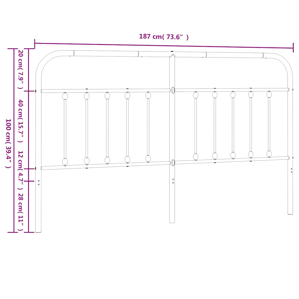 vidaXL Metal Replace Headboard Black 180 cm