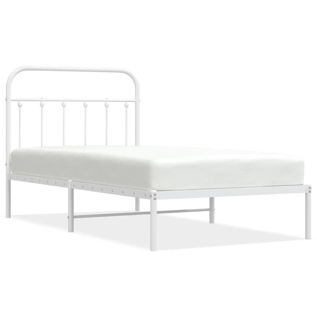vidaXL Bed Frame | White | Powder-Coated Steel | Single | Bed Frame