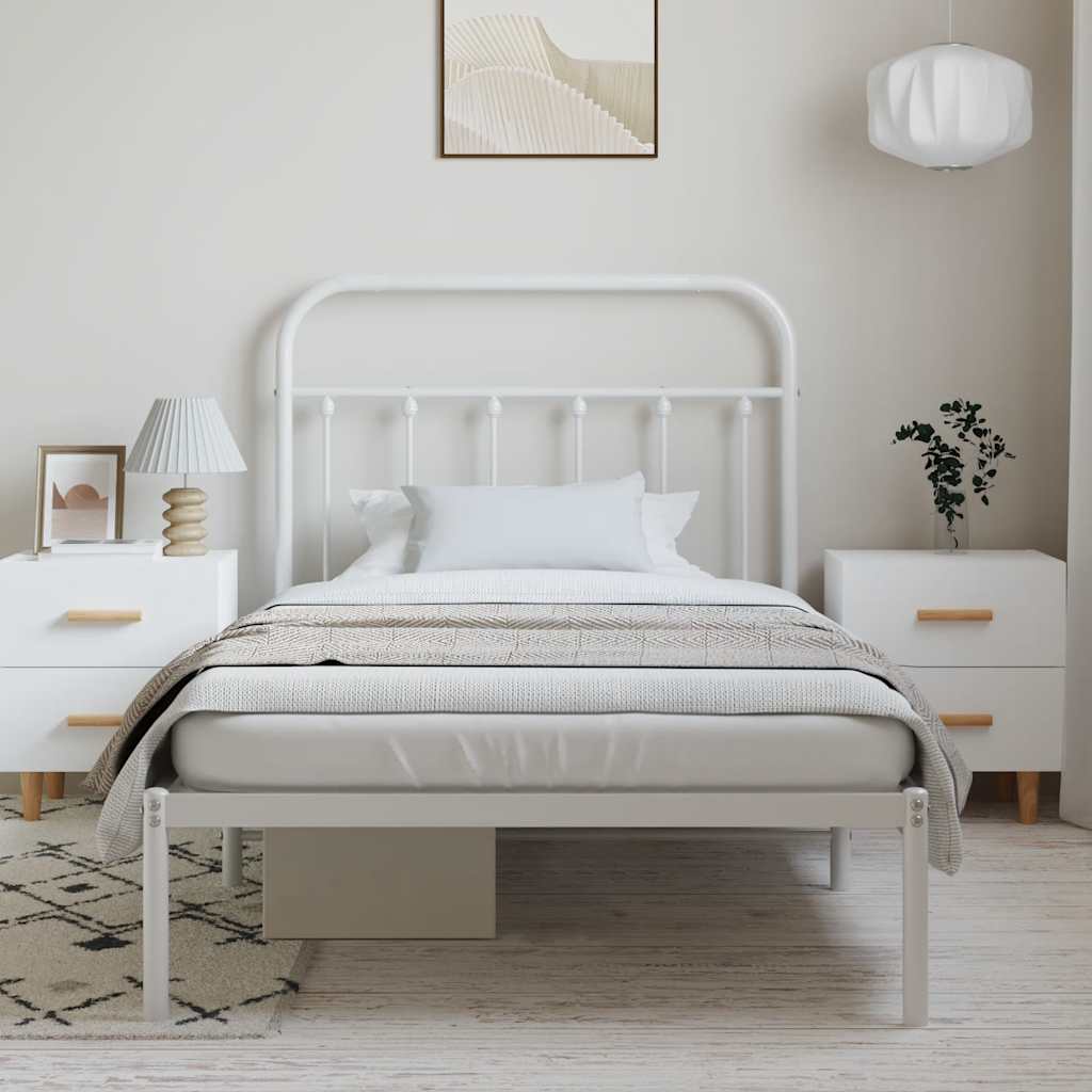 vidaXL Bed Frame | White | Powder-Coated Steel | Single | Bed Frame