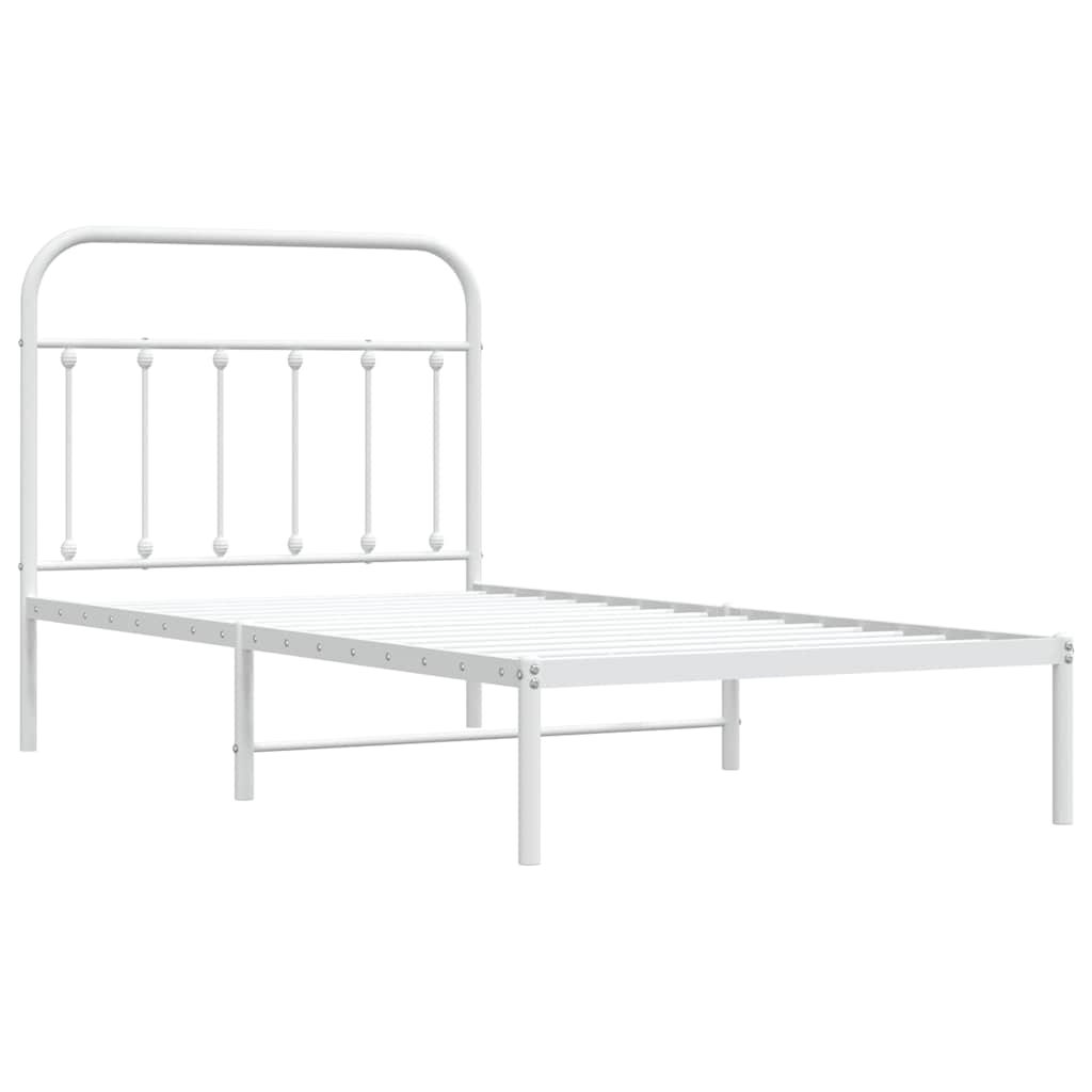vidaXL Bed Frame | White | Powder-Coated Steel | Single | Bed Frame