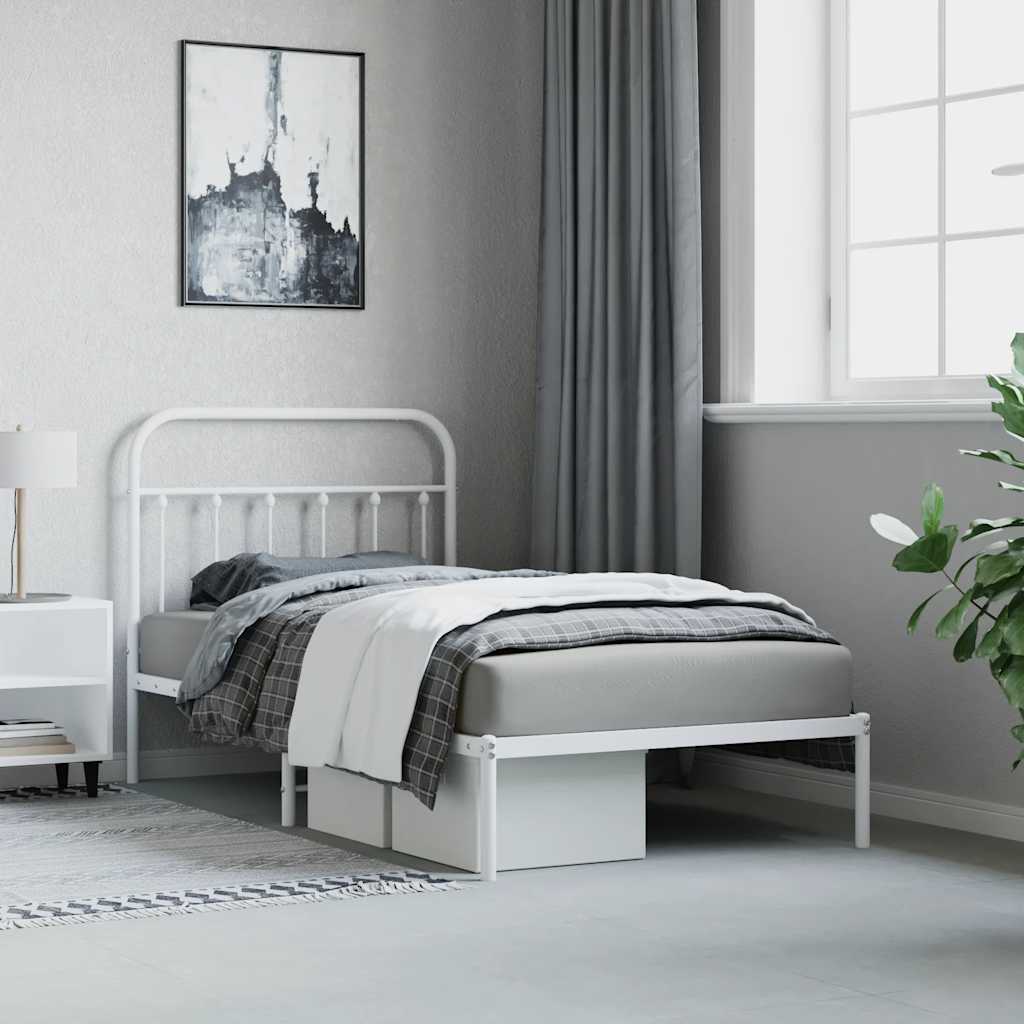 vidaXL Bed Frame | White | Powder-Coated Steel | Single | Bed Frame