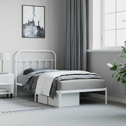 vidaXL Bed Frame | White | Powder-Coated Steel | Single | Bed Frame