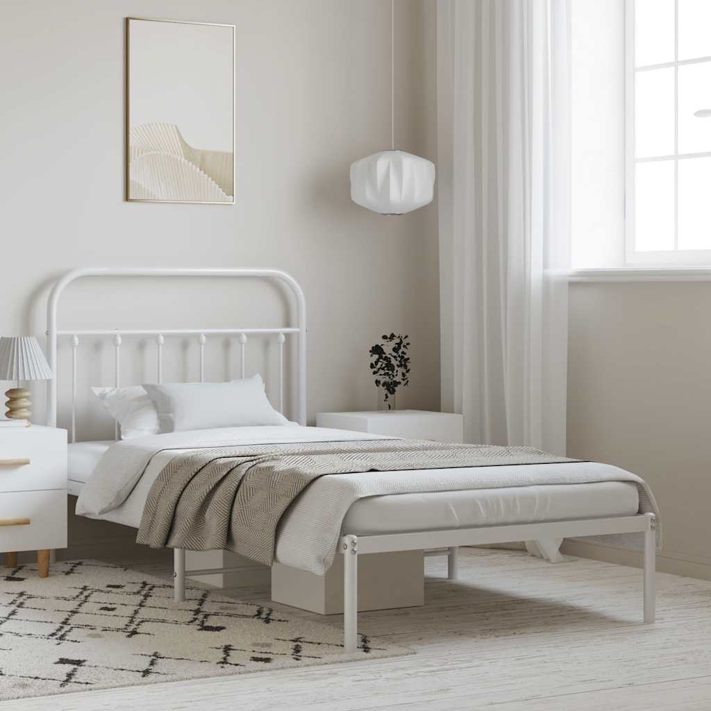 vidaXL Bed Frame | White | Powder-Coated Steel | Single | Bed Frame