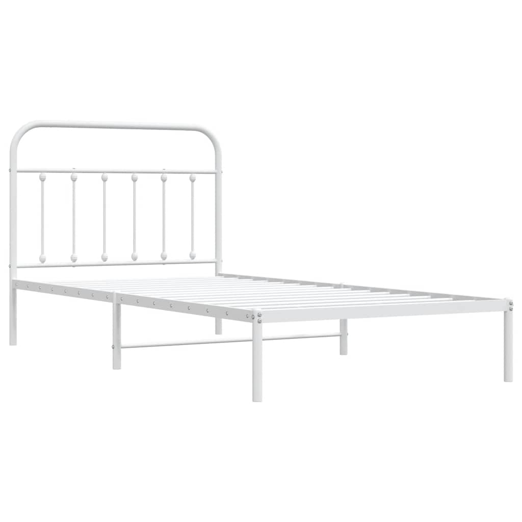 vidaXL Bed Frame | White | Powder-Coated Steel | Single | Bed Frame