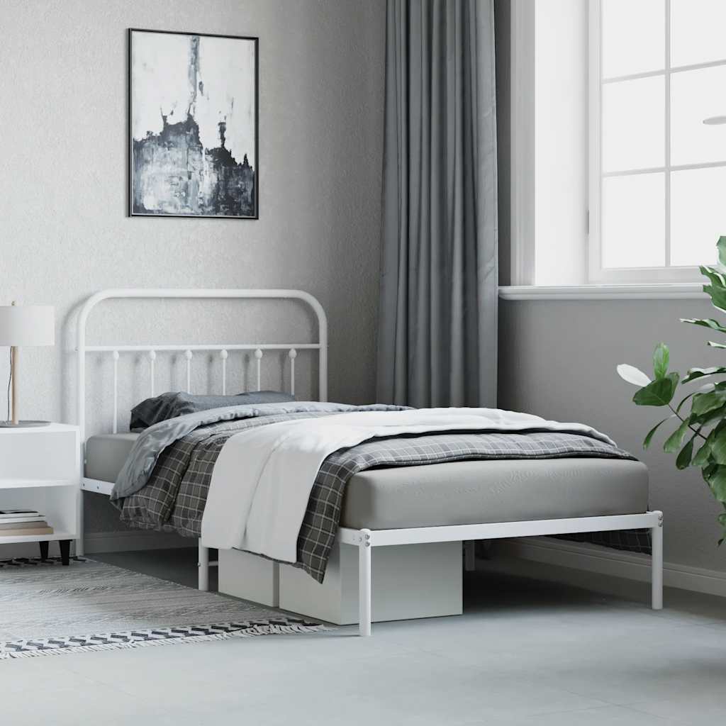 vidaXL Bed Frame | White | Powder-Coated Steel | Single | Bed Frame