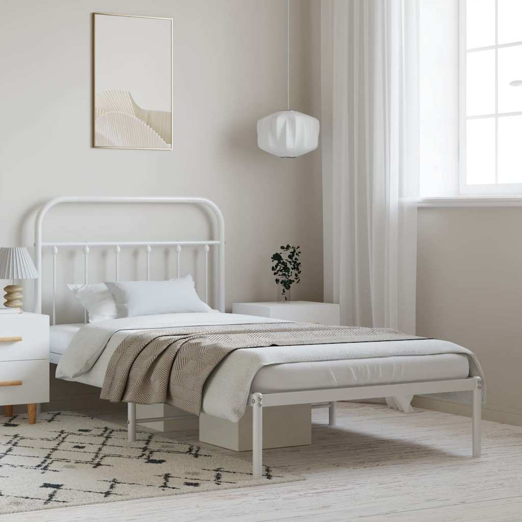 vidaXL Bed Frame | White | Powder-Coated Steel | Single | Bed Frame