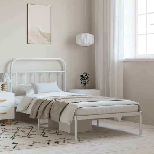 vidaXL Bed Frame | White | Powder-Coated Steel | Single | Bed Frame