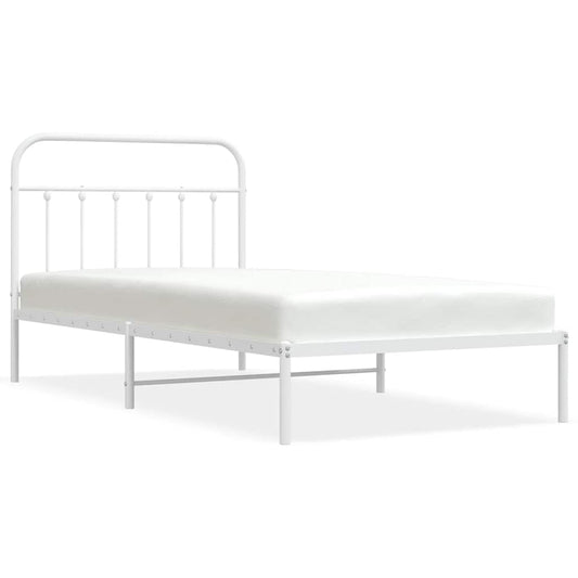 vidaXL Bed Frame | White | Steel | Single | Bed Frame | Rectangular | Industrial