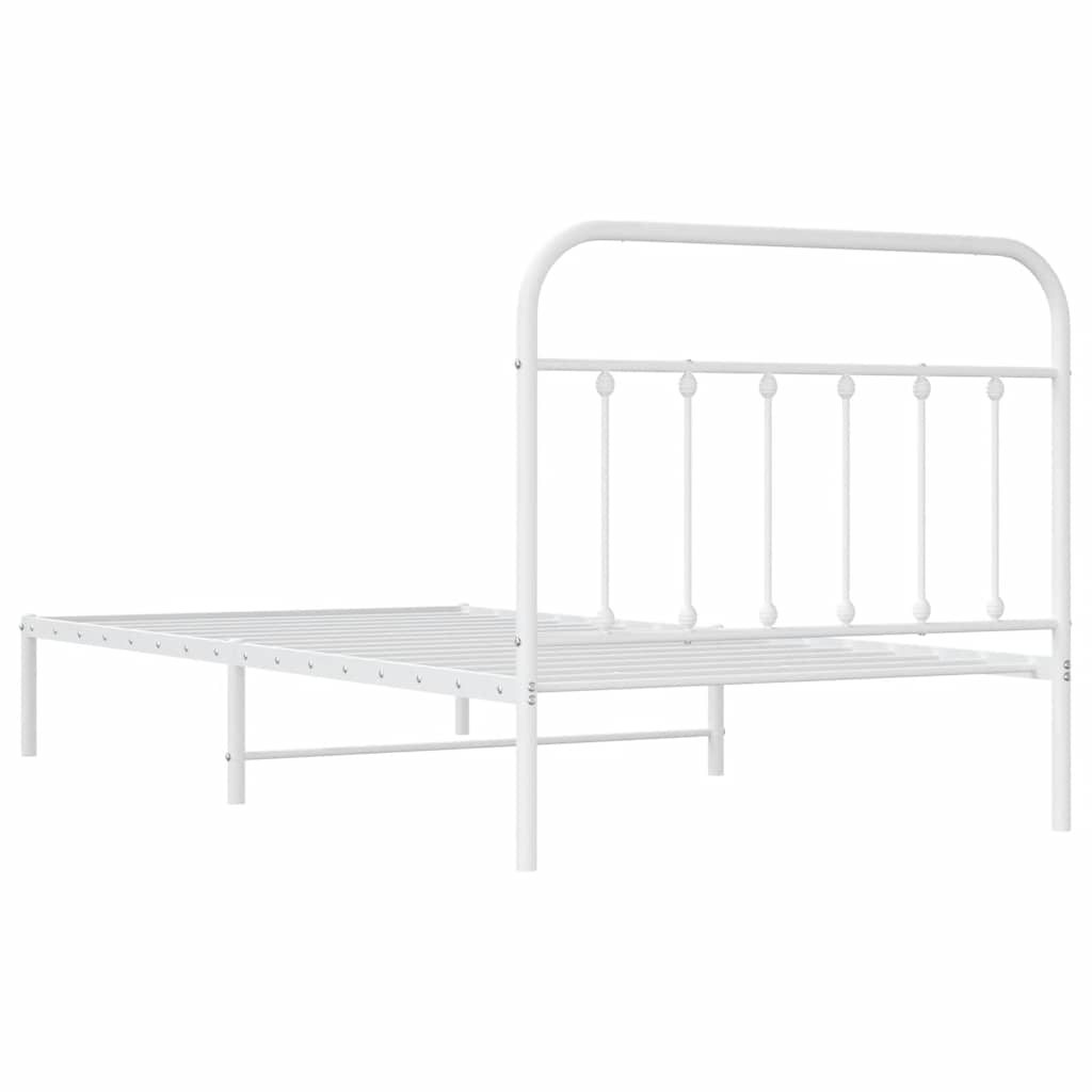 vidaXL Metal Bed Frame without Mattress with Headboard White 107x203cm