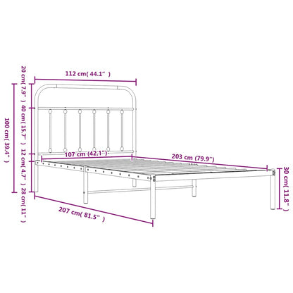 vidaXL Metal Bed Frame without Mattress with Headboard White 107x203cm