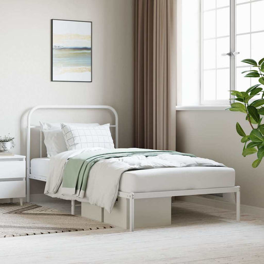 vidaXL Bed Frame | White | Steel | Single | Bed Frame | Rectangular | Industrial