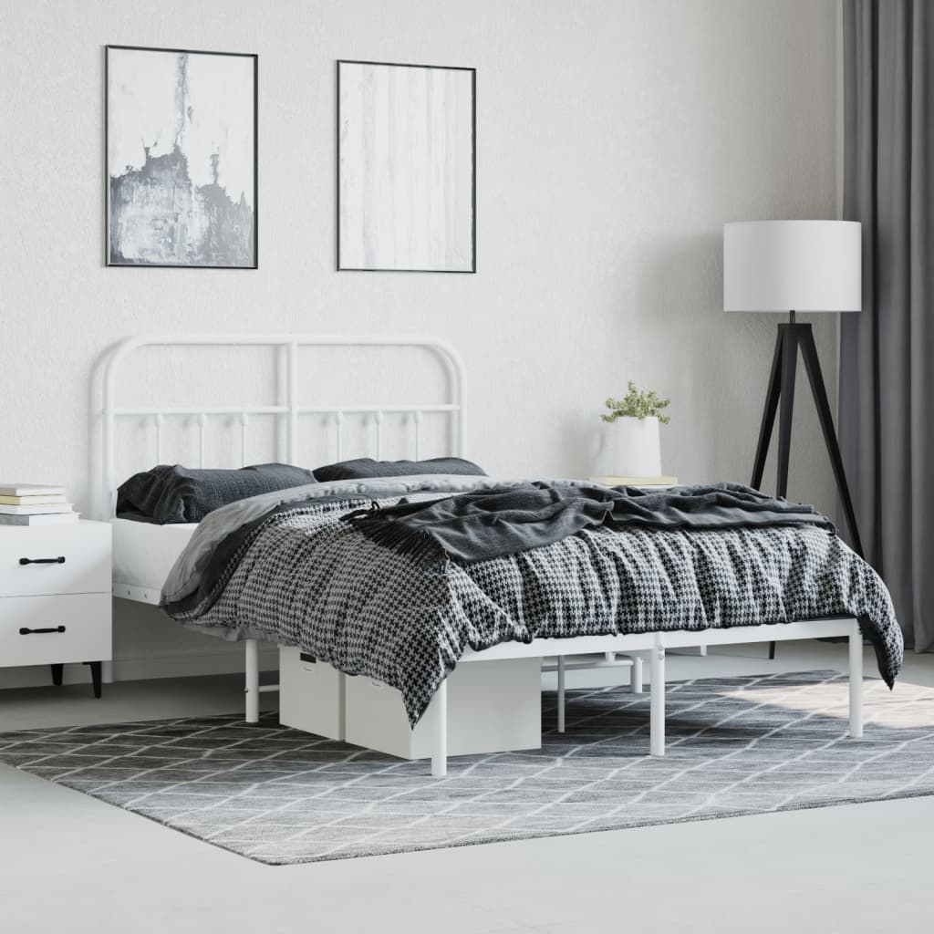 vidaXL Bed Frame | White | Powder-Coated Steel | Small Double | Bed Frame