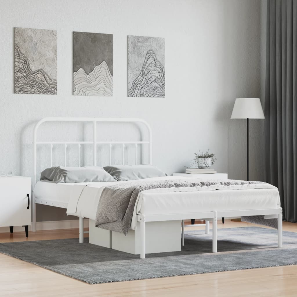 vidaXL Metal Bed Frame without Mattress with Headboard White 120x200cm