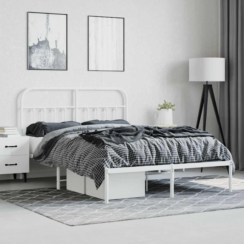 vidaXL Bed Frame | White | Steel | Double | Bed Frame | Rectangular | Durable